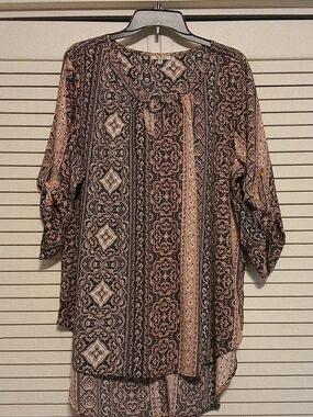 MPH Collection Pink Paisley-Stripe Tie-Neck Women’s Top